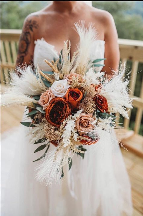 Pampas Grass Bouquet burnt Orange Bouquet Ivorybeige - Etsy Canada Rust And Sage Green Bouquet, Rustic Orange And Gold Wedding, Wedding Theme Colors September, Wedding Flowers No Roses, Bohemian Bridal Bouquet Boho Chic, Western Wedding Bouquets Bridesmaid, Boho February Wedding, Pampa Grass Wedding Bouquet, Burnt Orange Rustic Wedding Decor