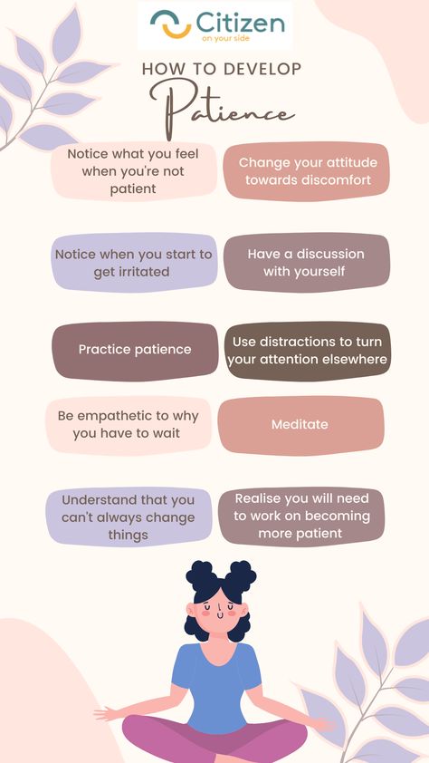 Becoming more patient is no easy task, but if you implement some or all of the things on this list into your life you may find that you are able to develop your tolerance and be calmer. For more info on this: Check out our blog post. #patience #control #selfawareness How To Become Patient, How To Learn Patience, How To Be More Patient, Anger Management Books, Patient Person, Learning Patience, Management Books, Human Mind, Anger Management