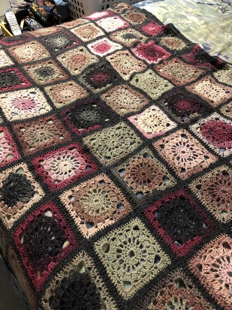 Patchwork, What To Do With Crochet Rectangle, Hippy Granny Square Blanket, Bohemian Crochet Blanket, Crochet Granny Square Blanket Aesthetic, Cherry Crochet Granny Squares, Crochet Blanket Unique, Crochet Blanket Cottagecore, Whimsigoth Crochet Blanket