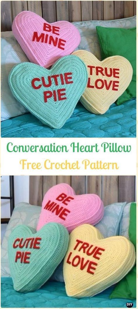 Crochet 3d Heart, Crochet Valentine Patterns, Crochet Mignon, Confection Au Crochet, Crochet Heart Pattern, Valentines Patterns, Conversation Heart, Crochet Pillow Pattern, Crochet Gratis