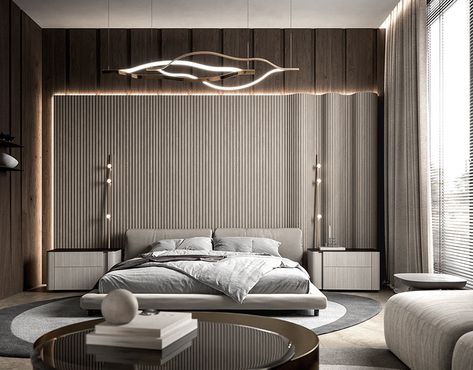 Master bedroom. on Behance Modern Luxury Bedroom, تصميم للمنزل العصري, Dekorasi Kamar Tidur, 패턴 배경화면, Bedroom Bed Design, Bedroom Headboard, Bedroom Furniture Design, Modern Bedroom Design, Room Design Bedroom