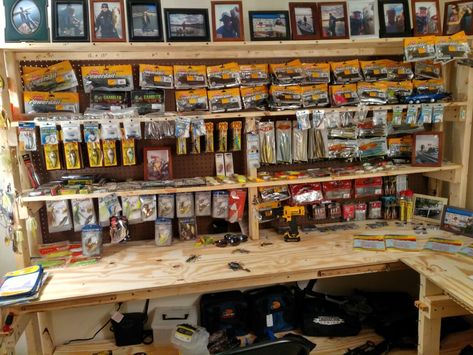 Fishing Garage Organization, Fishing Room Organization, Fishing Storage Ideas Garage, Fishing Shed Ideas, Fishing Room Man Caves, Fishing Storage Ideas, Fishing Workshop, Fishing Garage, Fishing Tackle Room