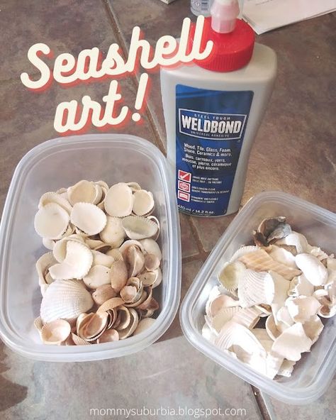 Making Things With Sea Shells, How To Make Sea Shell People, How To Make Seashell People, Shell Art Diy Seashells, Art With Shells Seashells Diy Ideas, What To Do With Shells From Vacation, Diy Shell Wall Art, Shells On Canvas Diy, Diy Shell Art On Canvas