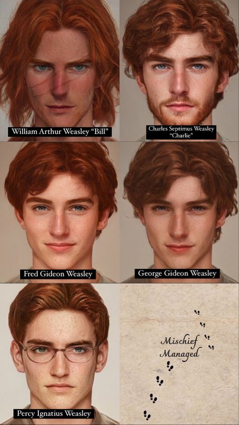 Weasley Brothers Fan Art, Ron Weasley Artbreeder, Percy Weasley Fan Cast, Charlie Weasley X Draco Malfoy, Charlie Weasley X Y/n, Harry Potter George Weasley, George And Fred Weasley Fan Art, Trans Ron Weasley Fanart, Harry Potter Charlie Weasley