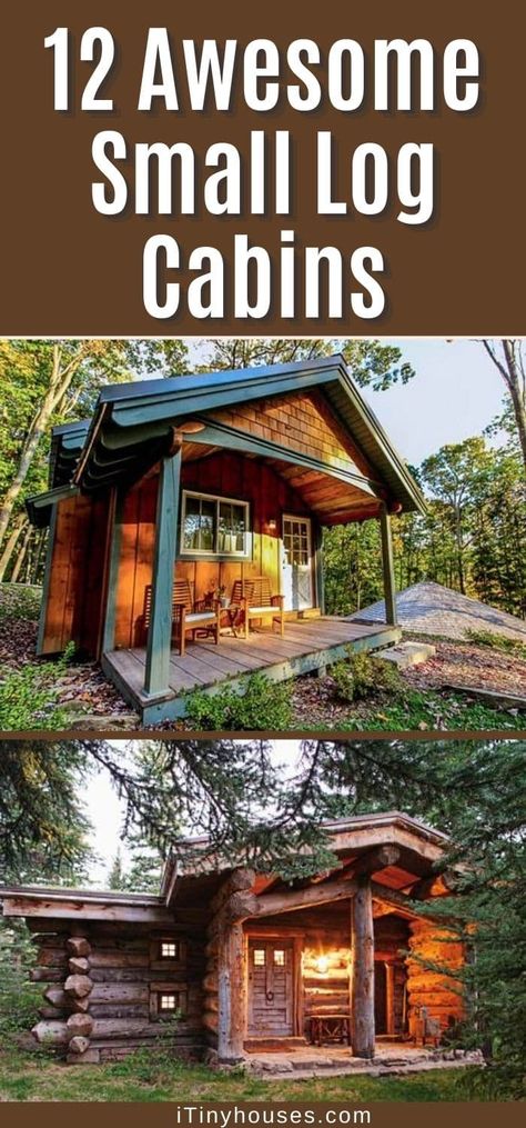 Explore the word of tiny log cabins. Here are some beautiful, functional and awesome, compact log cabins that serve a purpose. Log Cabin Plans With Loft, Tiny Cottage With Loft, Small Log Cabin Bedroom, Tiny Log Homes, Diy Log Cabin Plans, Small Cabin Ideas Floor Plans, Tiny Log Cabin Interior, Tiny Home Log Cabin, Inside Small Cabin Ideas
