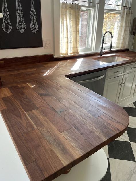 The DIY Faux Butcher Block Countertop: The Tutorial Faux Butcher Block Countertops, Stained Butcher Block Countertops, Paint Bathroom Countertops, Faux Butcher Block, Diy Butcher Block Counter, Diy Butcher Block Countertops, Butcher Block Countertops Kitchen, Diy Wood Countertops, Diy Butcher Block