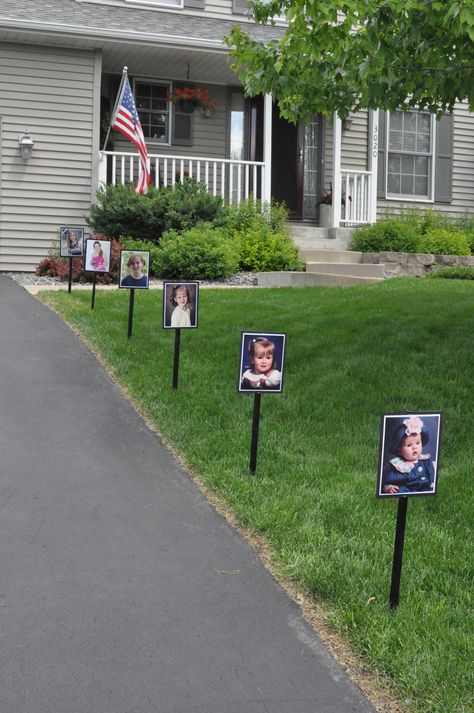 Graduation Party - Line the drive with pictures to watch the graduate grow up right before your eyes. Love this idea! This was Fun also! Creative Graduation Party Ideas, Trunk Party, Backyard Graduation Party, Anniversaire Diy, Graduation Open Houses, 8th Grade Graduation, Graduation Party Ideas, Golf Theme, High School Graduation Party