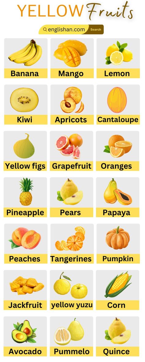 All Yellow Fruits Names in English Inforgraphic Fruits Names In English, Fruits And Vegetables Names, Fruits Name, Kids Learning Alphabet, Fruits Name In English, Fruits And Vegetables List, Yellow Fruits, Body Parts Preschool, Waves Haircut