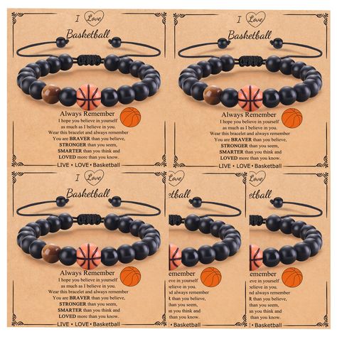 Basketball Bracelet, Cool Basketball, Baseball Accessories, Basketball Accessories, Gifts For Son, Baseball Bracelet, Gifts For Baseball Players, Black Agate Stone, Multiple Bracelets