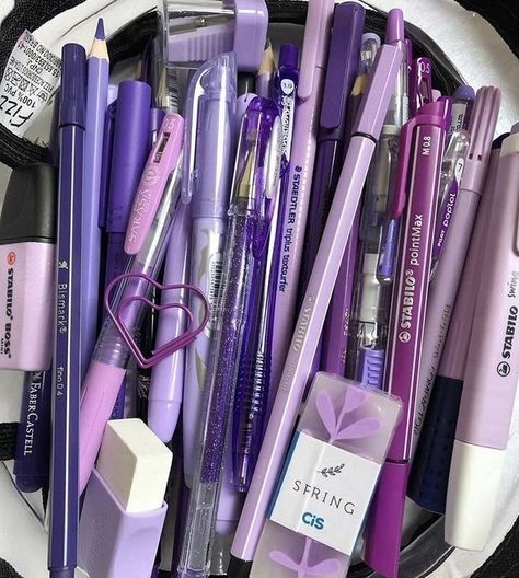 Purple Stationary, Study To Success, Light Purple Aesthetic, Purple Notes, Studying Stationary, Pretty School Supplies, Purple Pen, Stationery Obsession, Cute Stationary School Supplies