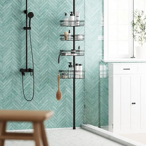 The Best Shower Organizers on Amazon | POPSUGAR Smart Living L Shaped Shelves, Hanging Shower Caddy, Corner Shower Caddy, Wire Basket Storage, Shower Storage, Shower Organization, Tempered Glass Shelves, Corner Shower, Shower Curtain Rods