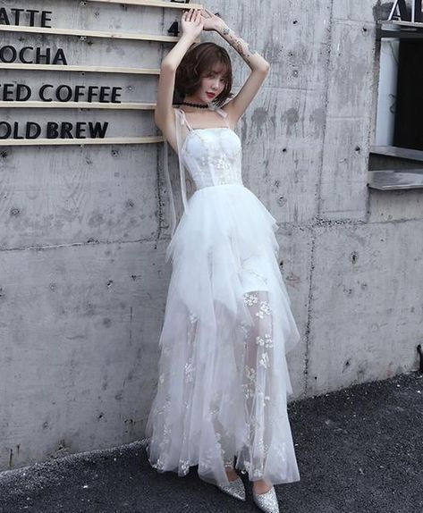 a3545bd79d31f9a72d3a78690adf73fcdesc49974904ri Mode Indie, Prom Dress White, White Homecoming Dresses, White Evening Dress, White Dress Party, White Tulle, Custom Size Dresses, Mein Style, Tulle Prom Dress