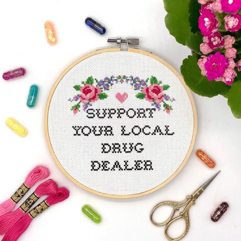 Excited to share this item from my #etsy shop: Support your local drug dealer Cross Stitch Pattern, quote cross stitch, Modern funny cross stitch, inappropriate subversive cross stitch Couture, Tv Cross Stitch, Subversive Cross Stitches, Quote Cross Stitch, Funny Embroidery, Stitch Quote, Cross Stitch Quotes, Funny Cross Stitch Patterns, Subversive Cross Stitch