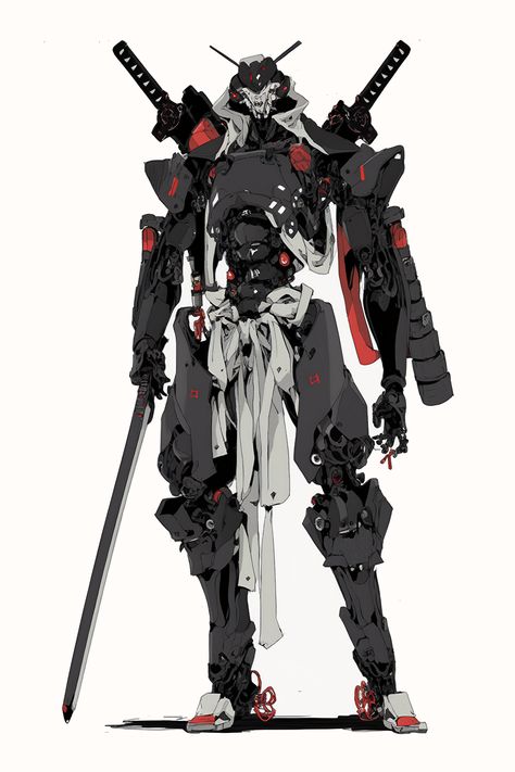 Robot Samurai Concept Art, Ninja Mecha, Mech Samurai, Samurai Robot, Ninja Robot, Robot Ninja, Cyborgs Soldier, Robot Design Sketch, Warframe Art