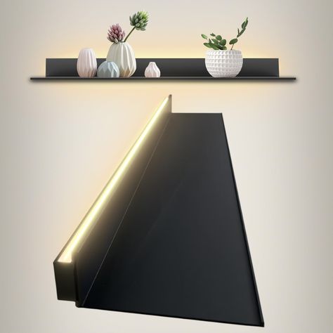 PRICES MAY VARY. STURDY AND RESISTANT: The unique floating display shelf is made of high quality aluminum alloy with built-in LED light and transformer combined with a beautiful minimalist design, sturdy and wear-resistant, bringing a warm feeling to your room while LED LIGHT STAND: LED floating shelves measures 80x23x6cm, 4mm thick, color temperature 4000K, only an kilowatt-hour/kwh is consumed in two days, can withstand 220 pounds of weight, safely store and display your favorite collectibles, Black Wall Room Decor, Shelf For Tv On Wall, Bedroom Shelves Wall Shelves, Led Light Shelves, Apartment Friendly Floating Shelves, Lighted Floating Shelves, Guitar Mounted On Wall Decor, Wall Decor Design Bedroom, Lego Display Wall