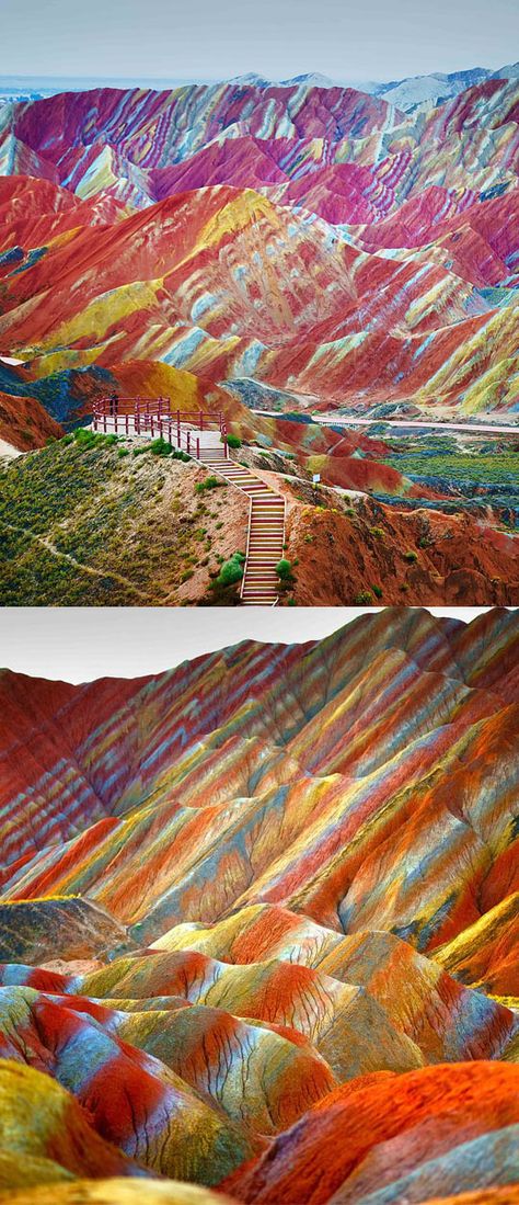 Rainbow Mountains, China (probably some color enhancement plus a perfect lighting situation Rainbow Mountains China, Danxia Landform, Rainbow Mountains, Matka Natura, Painted Hills, Landform, Rainbow Mountain, Places In America, Secret Places