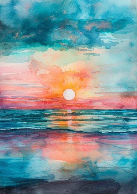 Discover a vibrant collection of 30 watercolor sunset painting ideas that will inspire your next masterpiece. From tranquil beach scenes to fiery skies, each idea is a burst of color and creativity. Perfect for artists of all levels, these watercolor sunsets are a great way to enhance your painting skills. Plus Free Watercolor Stencils! ! #WatercolorSunset #SunsetPainting #ArtInspiration #WatercolorIdeas #PaintingTutorial #ArtistsOfPinterest #SunsetArt Sunrise Watercolour Painting, Sunrise Watercolor Painting Sky, Beach Watercolor Ideas, Free Style Painting Ideas, Pastel Colors Painting Ideas, Watercolor Sunsets For Beginners, Colorful Art Watercolor, Water Colour Paints, Sunset Watercolour Painting