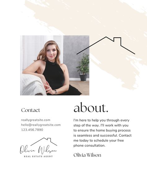 About Me Real Estate Agent, Real Estate Agent Instagram Bio, New Agent Announcement Real Estates, Realtor Bio For New Agents, Real Estate Agent Post Ideas, Branding Real Estate Agent, Canva Real Estate Templates, Realtor Bio Examples, Real Estate Template Design