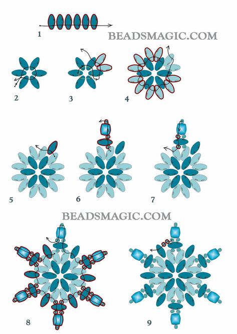 Snowflake Earrings Beaded, Seed Bead Snowflake Patterns, Seed Bead Patterns Christmas, Diy Beaded Snowflakes, Beaded Snowflake Tutorial, Free Beaded Snowflake Patterns, Beaded Christmas Earrings Patterns, Snowflake Earrings Diy, Beaded Ornaments Diy Free Pattern