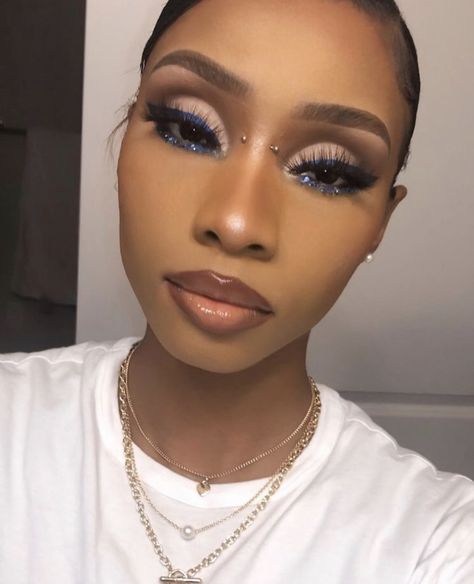 Makeup Looks Lashes, Royal Blue Makeup Looks Black Women, Blue Eye Makeup Black Women, Prom Makeup Black Women, Prom Makeup Black, Pictures Of Makeup, Black Queen Makeup, Makeup Faces, Fierce Makeup