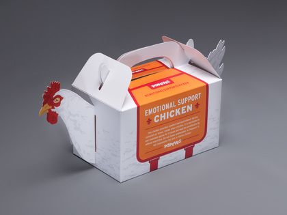 A common topic of discussion in the news lately has surrounded the idea of allowing animals on airplanes to provide emotional support for travelers during the holiday season, as well as the restrictions for the types of animals that should be allowed. When GSD&M, Austin, TX had a buzz-worthy idea and design for a campaign for their client, Popeyes, to get holiday travelers talking (or should we say “sq … Chicken Brands, Chicken Boxes, Takeaway Packaging, تصميم الطاولة, Chicken Logo, Egg Packaging, Food Box Packaging, Chicken Shop, Packaging Template Design