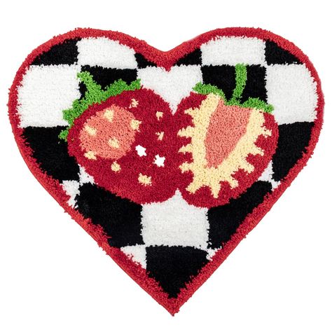 PRICES MAY VARY. Good Quality Bath Rug: Funny Fruit Strawberry Bath Mat is Made With the Softest and Most Comfortable Flocking Fabric on the Front and TPR on The Back,Non-Skid Backing Ensure Safety, is An Accent Rug For Bathtub/Shower. Beautiful Design：Heart Bath Rug Size is 23.6inx22in, The Unique Strawberry Pattern is Designed in the Middle of the Rug, Black White Checkered as The Background, Red Edging, The Playful Style Will Make Your Home Fresher and Have a New Look. Super Absorbent: Our St Entrance Home, Front Door Mat Indoor, Clean Patio, Front Door Rugs, Cute Bath Mats, Welcome Door Mat, Outdoor Entrance, Modern Rug Design, Vintage Farmhouse Style