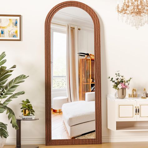 PRICES MAY VARY. 【LARGE SIZE】The size of the Full Length mirror is 66"x25". The large-size mirror not only facilitates you to admire the whole body, but also makes your space more beautiful. 【Arched Design】The floor mirror has an arched top. The mirror is all surrounded by wood. The wooden frame has texture very high quality, you can move it easily. It is very conscious in any space and makes your room look classy. 【HD-imaging & Explosion-proof Glass】 ALL HD-imaging Custom glass, the use of expl Cool Floor Mirror, Floor Length Mirror Wooden Frame, Wide Floor Mirror, Wooden Mirror Design, Wooden Long Mirror, Wood Full Length Mirror, Arched Full Length Mirror, Arched Wall Mirror, Arched Design