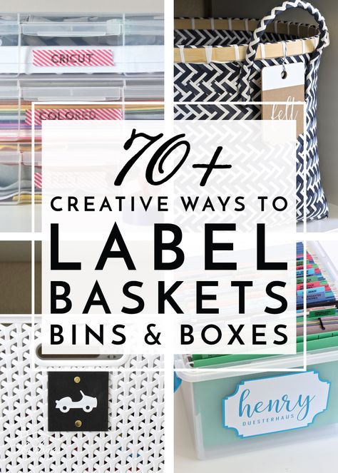 Ready to organize all the things? Check out these 70+ creative ways to label baskets, bins, boxes & more! Diy Label Holder Ideas, Organisation, How To Label Baskets, Basket Tags Organization, Storage Bin Labels Printable, Best Way To Label Storage Bins, Craft Storage Labels, Basket Labels Diy, Cute Label Ideas