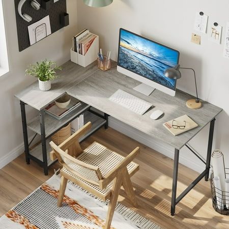 Always feel that there is not enough space? The Bestier L-shaped corner desk is specially designed for improving space utilization. It makes full use of corner space. This home office desk offers 2 side shelves and a wide desktop workspace so you can maximize productivity. The X-shaped bars help enforce the stability of this L-shaped office desk. The L-shape helps with saving space in dorms, small offices, and apartments. Upgrade your office space today with this L-Shaped desk. It is also the be Small L Shaped Desk, Desktop Workspace, Small Corner Desk, L Shaped Desk With Storage, L Shaped Computer Desk, Small Offices, L Shaped Office Desk, Shelves Corner, L Shaped Corner Desk