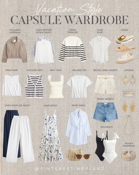 what to pack for warm weather resort destination vacation 2024 Vacation Capsule Wardrobe, Capsule Wardrobe Shoes, Vacation Capsule, Pool Outfits, Capsule Wardrobe Pieces, Family Beach Trip, Capsule Wardrobe Essentials, Travel Capsule Wardrobe, Travel Capsule