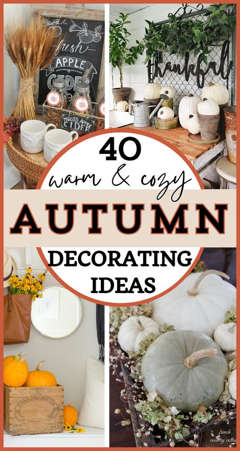 If you love to decorate for fall, you're going to LOVE this inspiration! Here are 30+ fall decor ideas off their mantels, living rooms, console tables, dining areas and kitchens, tablescapes, entry ways and more! Gorgeous modern farmhouse styling that is so easy to imitate in own your fall home decor! Come be inspired by these autumn decorating ideas just perfect for a cozy fall home! Being inspired to create the ideal fall aesthetic at your own house! Fall Small House Decor, Fall Built In Decor, Simple Fall Farmhouse Decor, Fall And Winter Decor, Fall Inspo Home Decor, Dining Room Fall Decorating Ideas, Decorate Home For Fall, Fall End Table Decor Living Room, Entry Way Fall Decorations