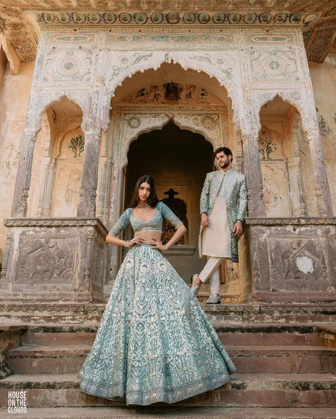 Vogue India Wedding, Indian Engagement Shoot, Indian Engagement Outfit Couple, Chunni Ceremony, Alanna Panday, Indian Engagement Photos, Pakistani Wedding Photography, Pre Shoot, Outfit Suggestions