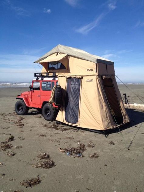 Mt. Rainer RTT by Camco on Toyota Land Cruiser FJ40 Jeep Tent, Jeep Camper, Rooftop Tents, Jeep Gear, Suv Camper, Teardrop Campers, Red Jeep, Jeep Camping, Camping Set Up