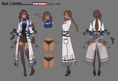 ArtStation - Cathy Huggins (black survivor : eternal return) , Kyuri Eternal Return, Character Model Sheet, 캐릭터 드로잉, I Love Your, Concept Artist, Game Concept Art, Girls Frontline, Warrior Girl, Character Modeling