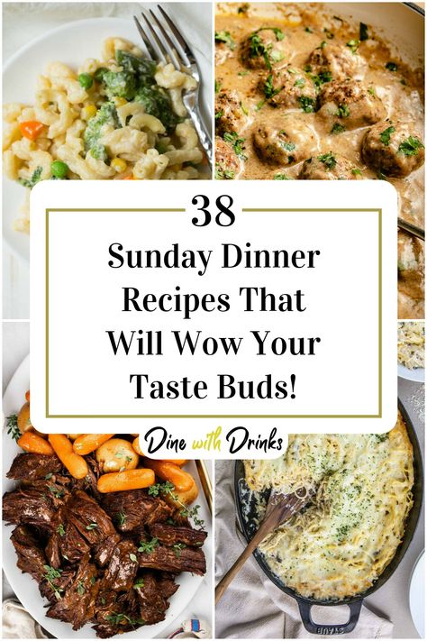 Collage of 4 sunday dinner recipes. Classic Sunday Dinner Ideas, Fancy Sunday Dinner Ideas, Sunday Dinner Ideas For A Crowd, Sunday Night Meals, Sunday Night Football Dinner, Cozy Sunday Dinner, Sunday Night Dinner Ideas Families, Best Sunday Dinner Recipes Families, Fast Sunday Dinner Ideas