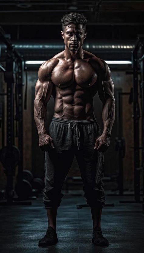 Muscular bodybuilder male athlete demonstrates her body in the gym. Generative AI Gym Man Photography, Gym Models Men, Body Building Photoshoot Men, Fit Body Male, Body Building Aesthetic, Gym Poses Photo Shoot Men, Gym Guys Physique, Athlete Aesthetic Male, Fitness Aesthetic Men