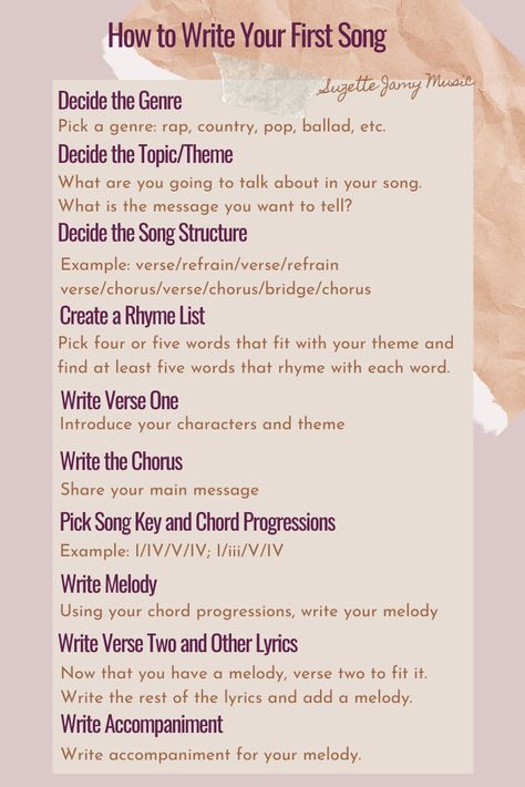 How to Write Your First Song – Suzette Jamy Music Writing Song Lyrics Ideas, Song Writing Idea, How To Write Song Lyrics Ideas, Ideas To Write A Song, Ideas For Songs Writing, Music Writing Ideas, How To Start Song Writing, How To Right A Song Lyrics, Song Writing Techniques