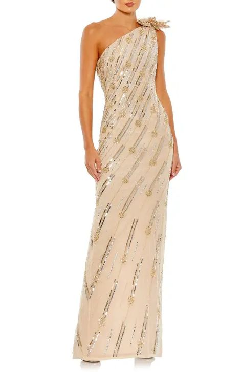 Mac, Mac Duggal, Long Windows, One Shoulder Gown, Old Hollywood, Gold Color, One Shoulder, Pick Up, In Store