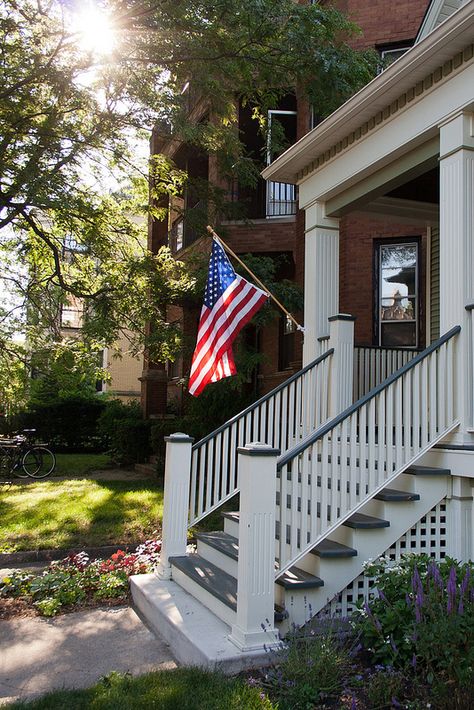 US Flag on the front porch Us Flag Aesthetic, Us Flag Pictures, Us Flag Wallpaper, United States Aesthetic, American Flag Front Porch, America House, House In America, American Vibes, American Flag Pictures