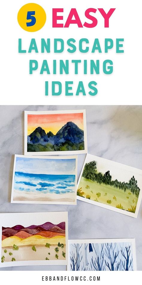 Never know what to paint? Try these simple watercolor landscape painting ideas. These simple abstract paintings are perfect for beginners! Pictures For Watercolor Painting, Easy Watercolor Pictures To Paint, East Watercolour Painting Ideas, Simple Paintings Landscape, Watercolor Pictures Easy, Beginning Watercolor Painting, Simple Watercolor Ideas For Beginners Landscape, Watercolor Easy Paintings For Beginners, Watercolor Pencils Art For Beginners