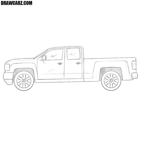 How to Draw a GMC Truck step by step Truck Sketch Simple, Gmc Truck Drawing, Cartoon Truck Drawing, Truck Drawing Sketches, Simple Truck Drawing, How To Draw A Truck, Easy Car Sketch, Truck Drawing Easy, Trucks Drawing