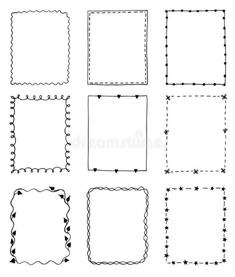 Set of hand-drawn doodle frames stock illustration Border Drawing Design Doodle Frames, Bullet Journal Frames, Bullet Journal Boxes, Dividers Ideas, Notepad Crafts, Doodle Box, Hand Drawn Border, Bond Paper Design, Planner Doodles