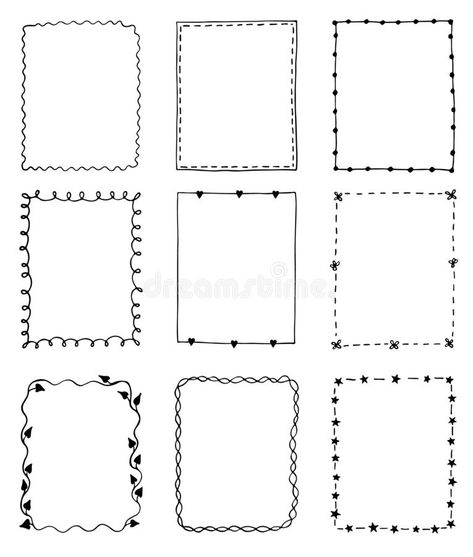 Set of hand-drawn doodle frames stock illustration Border Drawing Design Doodle Frames, Bullet Journal Frames, Bullet Journal Boxes, Dividers Ideas, Notepad Crafts, Planner Doodles, Bond Paper Design, Recipe Drawing, Doodle Borders