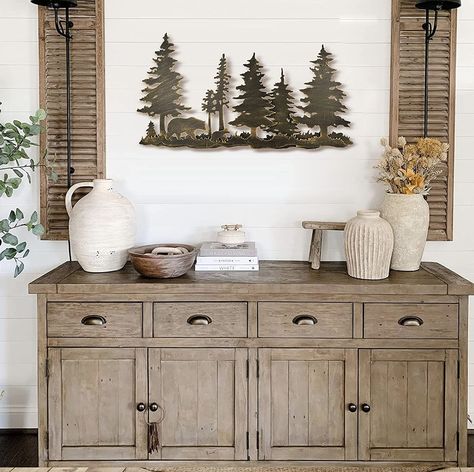 Rustic Wall Art Dining Room, Rustic Lake House Living Room, Country Home Wall Decor, Lodge Cabin Living Room, Metal Tree Wall Art Decor Living Rooms, Lodge Theme Living Room, Bear Living Room Decor, Rustic Pictures Wall Decor, Lodge House Decor