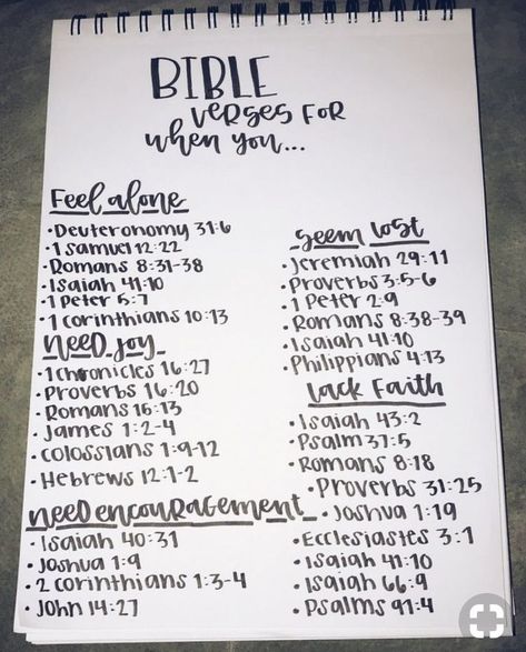 Bible verses for when you feel alone, need joy, need encourgement, lack faith, etc. Bible Verse For Understanding, Bible Verses For Consistency, Emergency Bible Verses, Bible Verses For When List, Bible Verses For Happiness, Bible Verses For College Students, Verses To Read When, Important Bible Verses, Prayer Bible