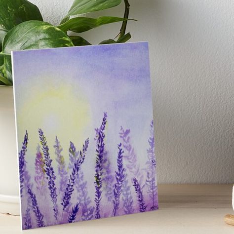 Professionally printed on firm, textured mat boards perfect for desks and shelves. Supplied with 3M velcro dots to easily affix to walls. Available in standard sizes. WatercolLavender Fields Watercolor Painting, Purple Floral Watercolor, Sunrise, Sunset Field of Lavender Flowers, Floral Art, Garden Paintingor painting of a lavender field at sunset Purple And White Painting, Lilac Field Painting, Painting Ideas On Canvas Lavender, Lavender Abstract Painting, Easy Purple Flower Painting, Lavender Sunset Painting, Lavender Haze Painting, Lavender Field Painting Easy, Watercolor Garden Paintings Easy