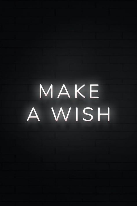 Make a wish neon white text on black background | free image by rawpixel.com / Hein White Text Black Background, Neon White Aesthetic, Black And White Quotes Aesthetic, Black Asthetics, Black And White Widget, It My Birthday, Widget Black, Black Background Quotes, It Is My Birthday