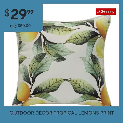 Brighten up your outdoor furniture decor with this lovely pillow featuring a beautiful print of lemons on vine. Create a beautiful setting that is easy to arrange by mixing and matching with solids. Its removable insert is plumply filled for comfort with a 100% polyester fiberfill from recycled water bottles. Its durable outdoor polyester outer shell has uv-protected, fade-resistant, and water-repellent properties. Perfectly sized to provide you with functionality and support while giving your … Tropical Outdoor, Outdoor Furniture Decor, Patio Furniture Cushions, Stylish Pillows, Rectangular Pillow Cover, Print Pillow, Indoor Patio Furniture, Lemon Print, Indoor Outdoor Pillows