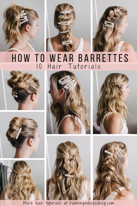 How to Wear Barrettes in Long Hair: 10 Cute Ideas, hair tutorial featured by top Dallas beauty blogger, Running in Heels. Half Up Hair With Barrette, Cute Barrette Hairstyles, How To Wear Barrettes, Barettes Hairstyles, Hair Barrettes Hairstyles, Hairstyles With Barrettes, Running In Heels, Simple Elegant Hairstyles, Decorative Hair Clips