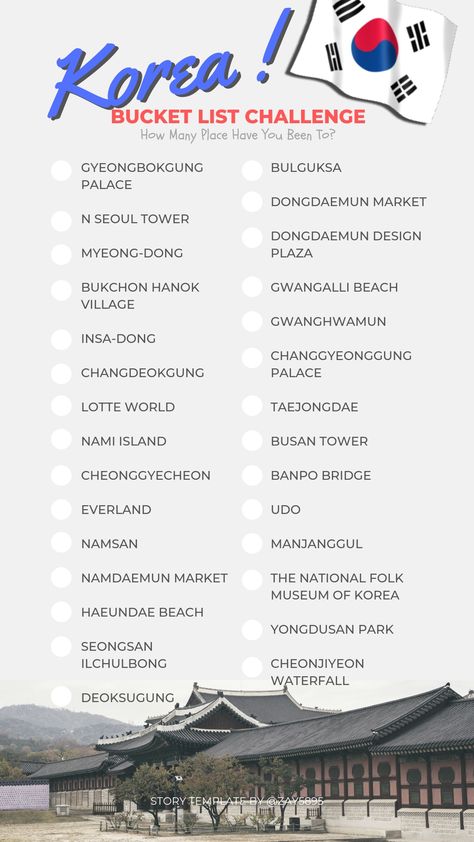 South Korea Checklist, South Korea Bucket List Travel, Korea To Do List, South Korea Travel Checklist, Korean Bucket List, Things To Do In Korea Bucket Lists, Things To Do In South Korea Bucket Lists, Seoul Korea Travel Bucket Lists, China Bucket List